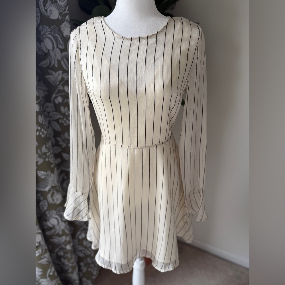Line & Dot Cream Long-Sleeve Striped Mini Dress